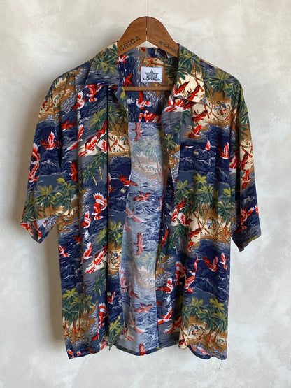 Size L. Vintage 90s polyester thin Hawaiian shirt-AJ357 Studio