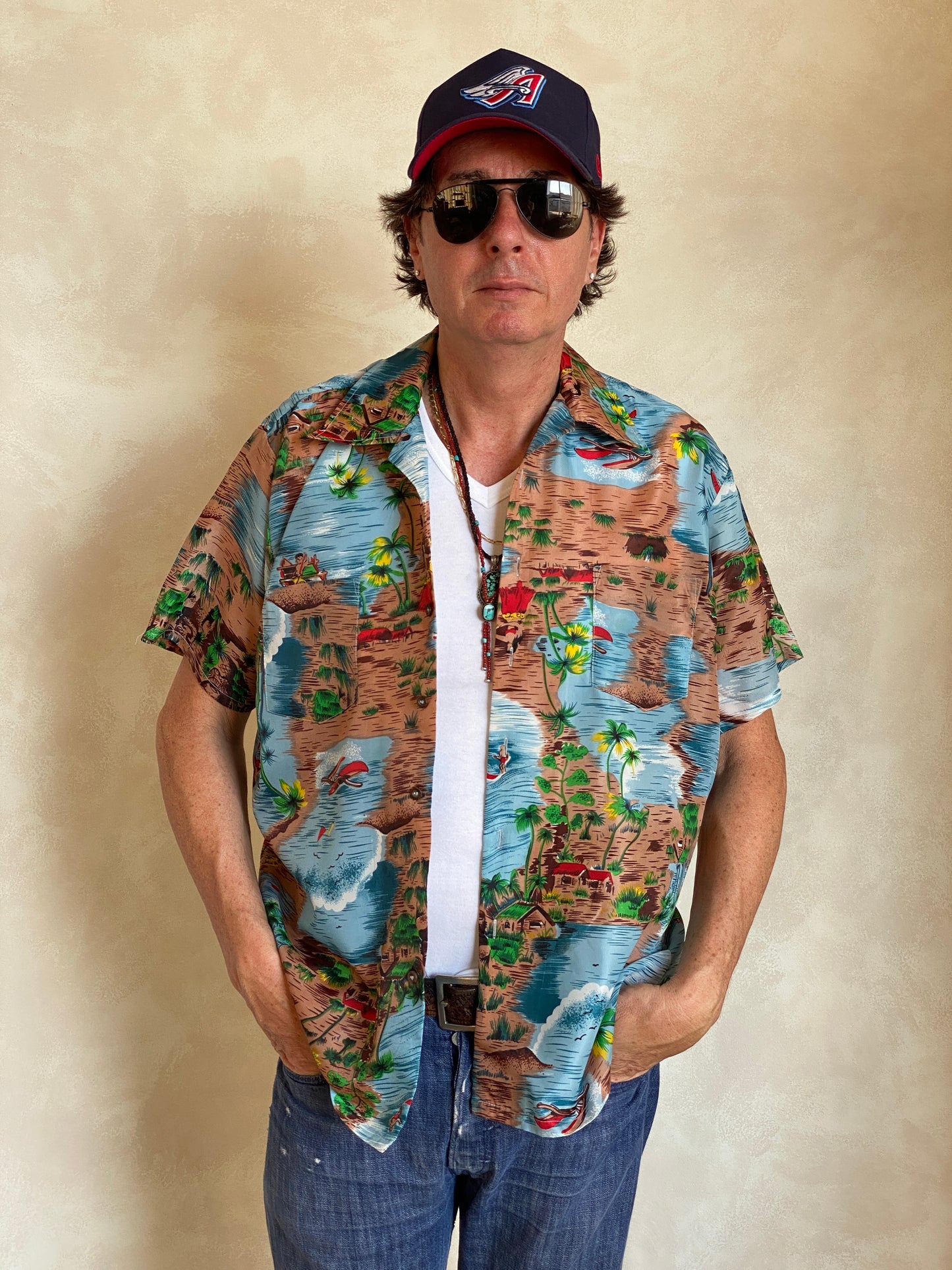 Size L. Vintage 90s polyester thin Hawaiian shirt - USA Vintage Bcn