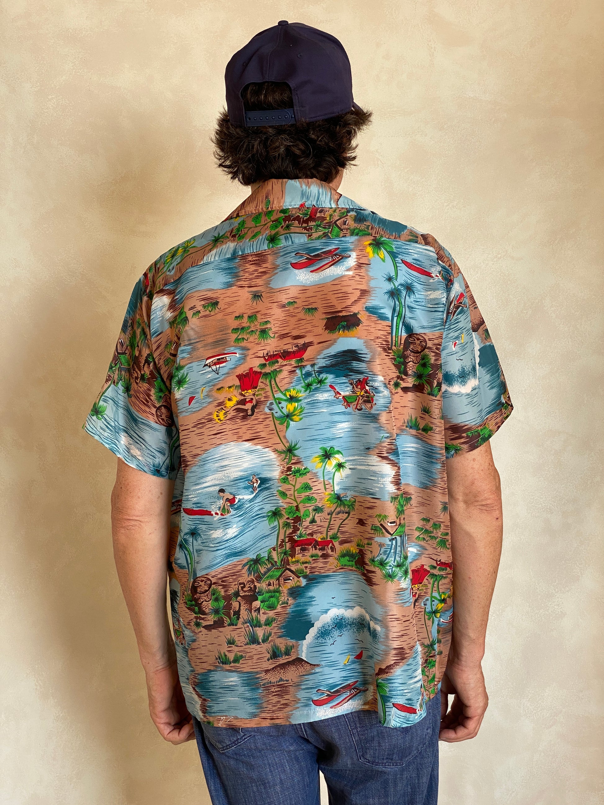 Size L. Vintage 90s polyester thin Hawaiian shirt - USA Vintage Bcn