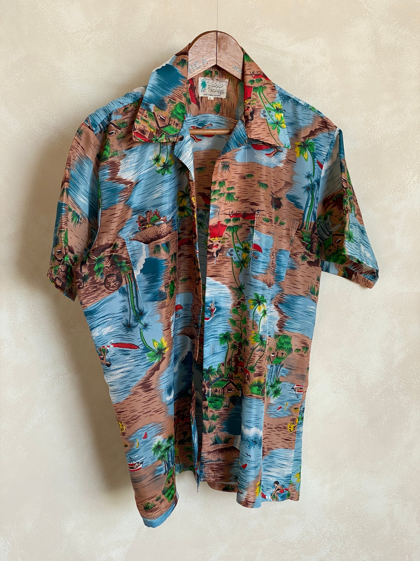 Size L. Vintage 90s polyester thin Hawaiian shirt - USA Vintage Bcn