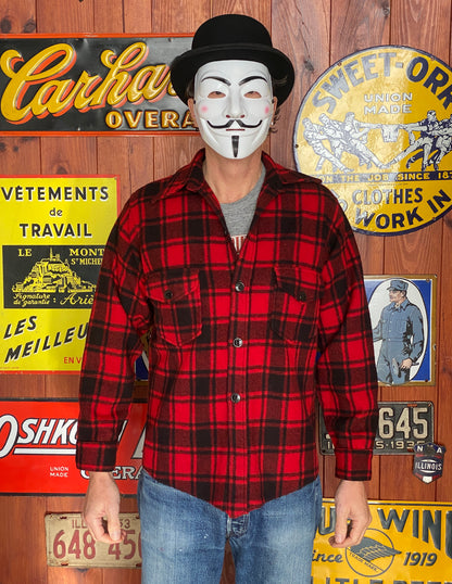 Size Small, 50s Chippewa wool shirt made in USA buffalo plaid-AJ357 Studio