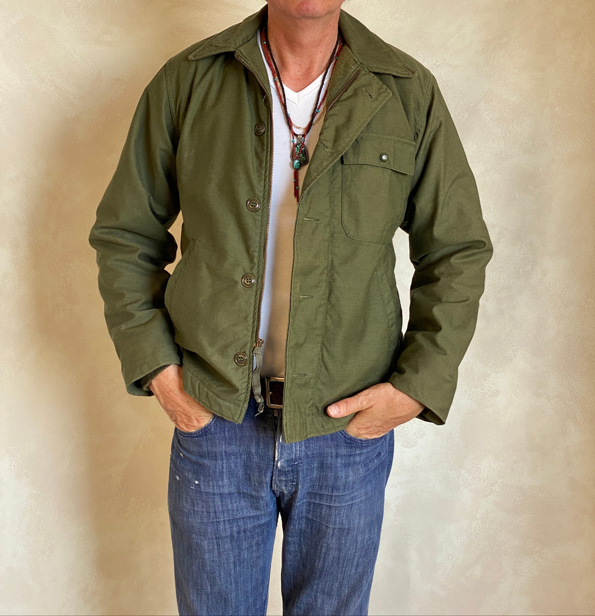 US Navy A-2 Deck Jacket — 1985 Issue, Authentic Military Outerwear- Size Small-AJ357 Studio