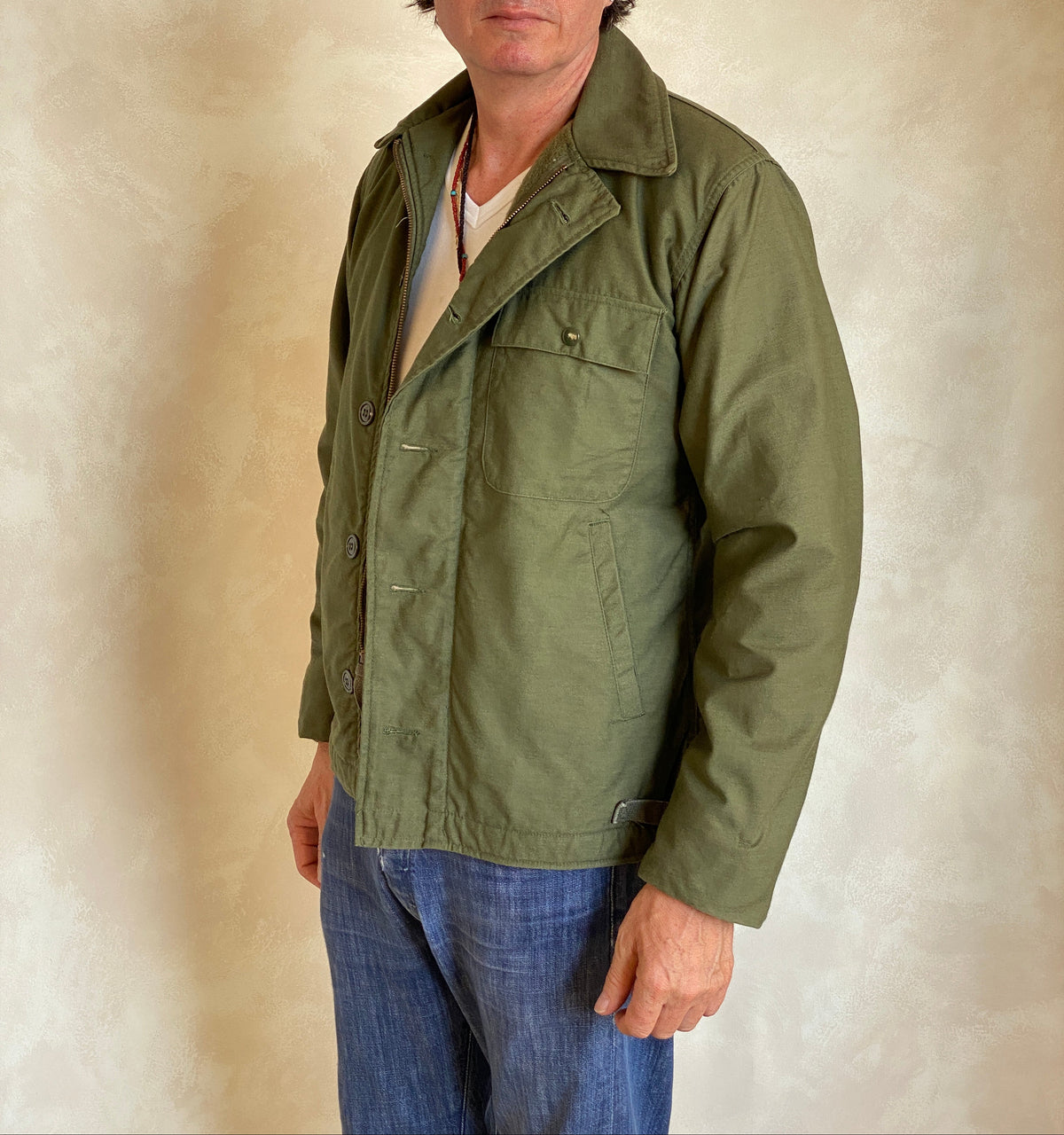 US Navy A-2 Deck Jacket — 1985 Issue, Authentic Military Outerwear- Size Small-AJ357 Studio