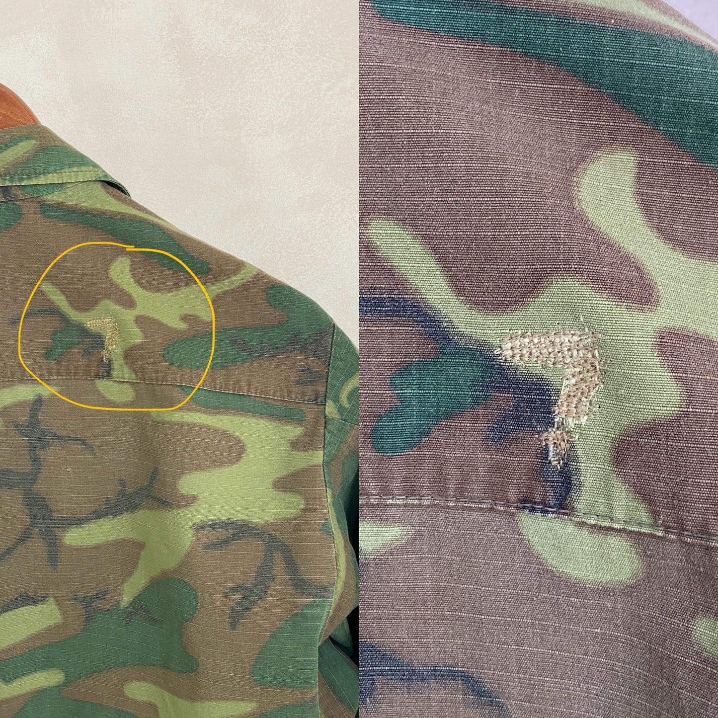Small Reg. Authentic 1968 US Army vintage Erld camouflage Vietnam jungle jacket. Military - USA Vintage Bcn