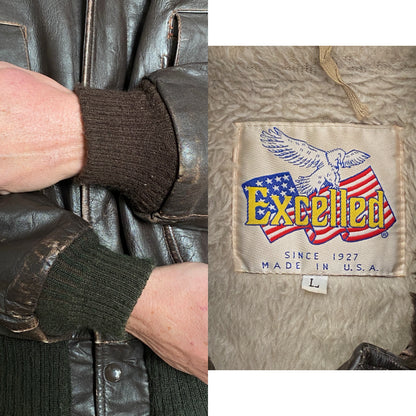 Size Large. Vintage Aviator Flight Jacket – Classic Leather Bomber-Made in USA-AJ357 Studio