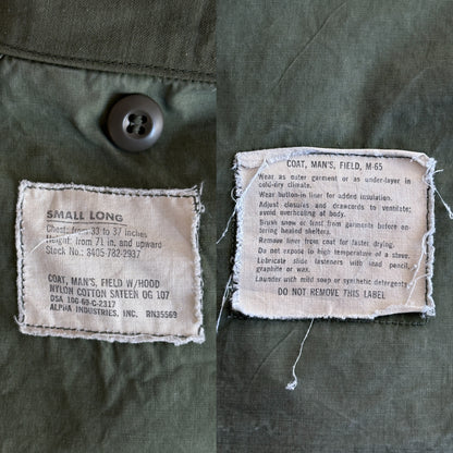 Small Long. Authentic Alpha Industries 1969 US Army M-65 Field Jacket – OG-107 – Vintage Military Issue-AJ357 Studio