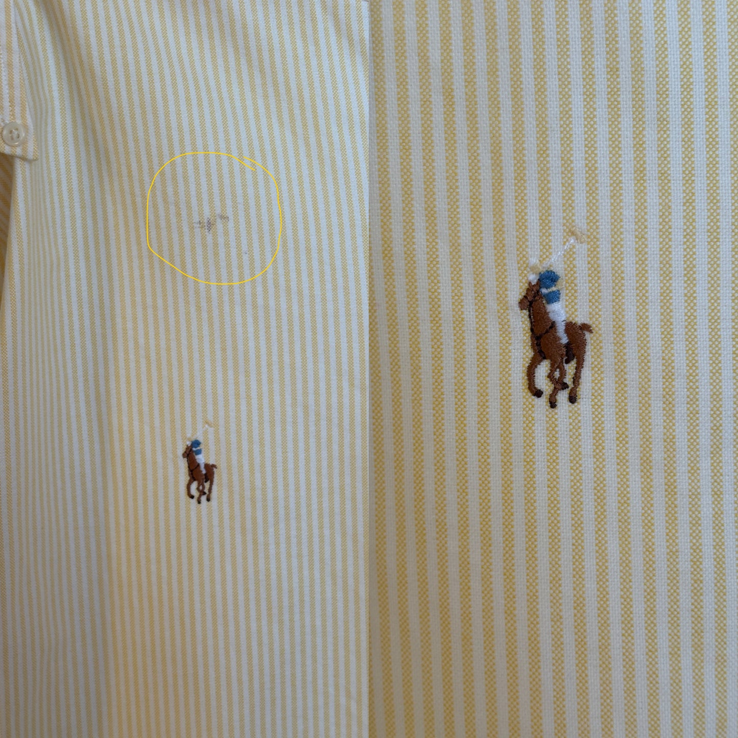 Ralph Lauren Yarmouth Shirt 14.5/32 Yellow Stripe 100% Cotton Oxford