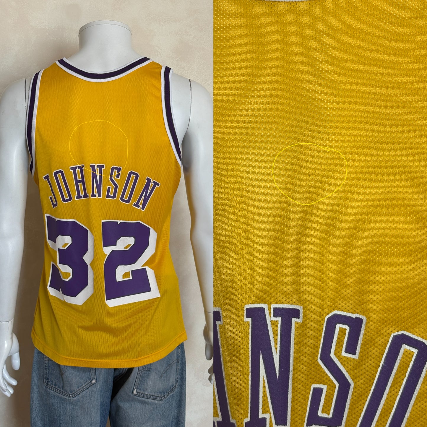Champion LA Lakers #32 Magic Johnson Jersey Size 40 Gold Mesh Vintage 90s NBA