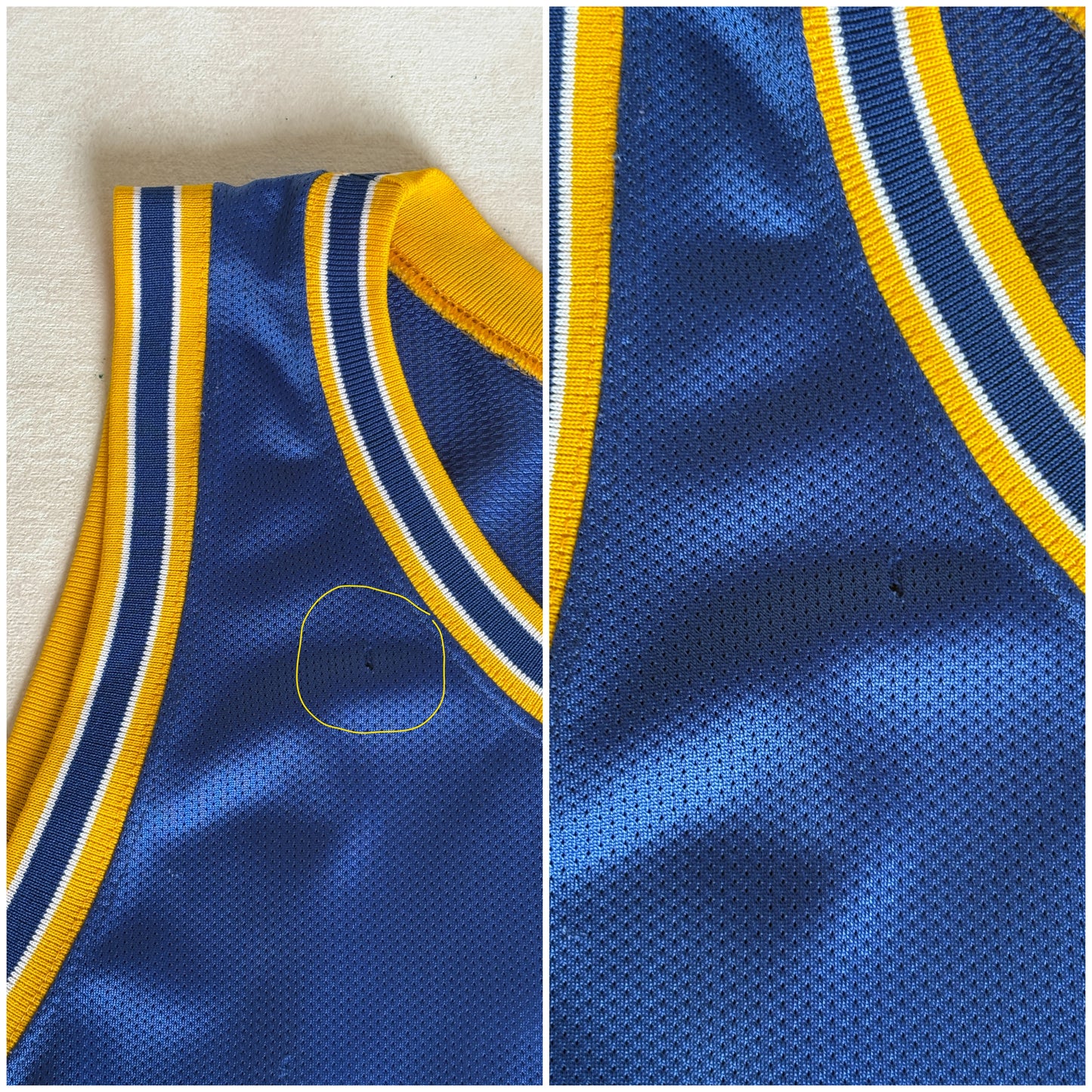 Champion Golden State Warriors Chris Webber #4 Jersey Size 48 Blue Yellow Mesh 90s NBA USA