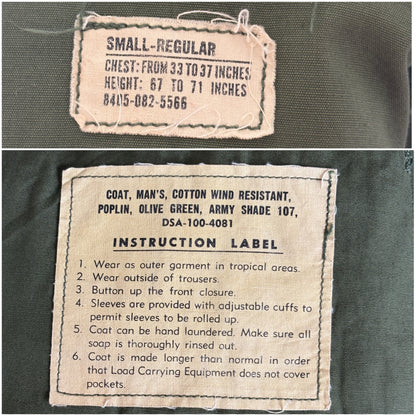 Small Reg. Authentic Third Pattern 1966 US Army Vintage Vietnam jungle jacket.