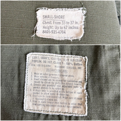 Small Short. Authentic 1970 US Army Vintage Vietnam jungle jacket.