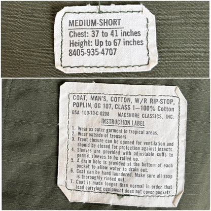 Med Short. Authentic 1970 US Army Vintage Vietnam jungle jacket.