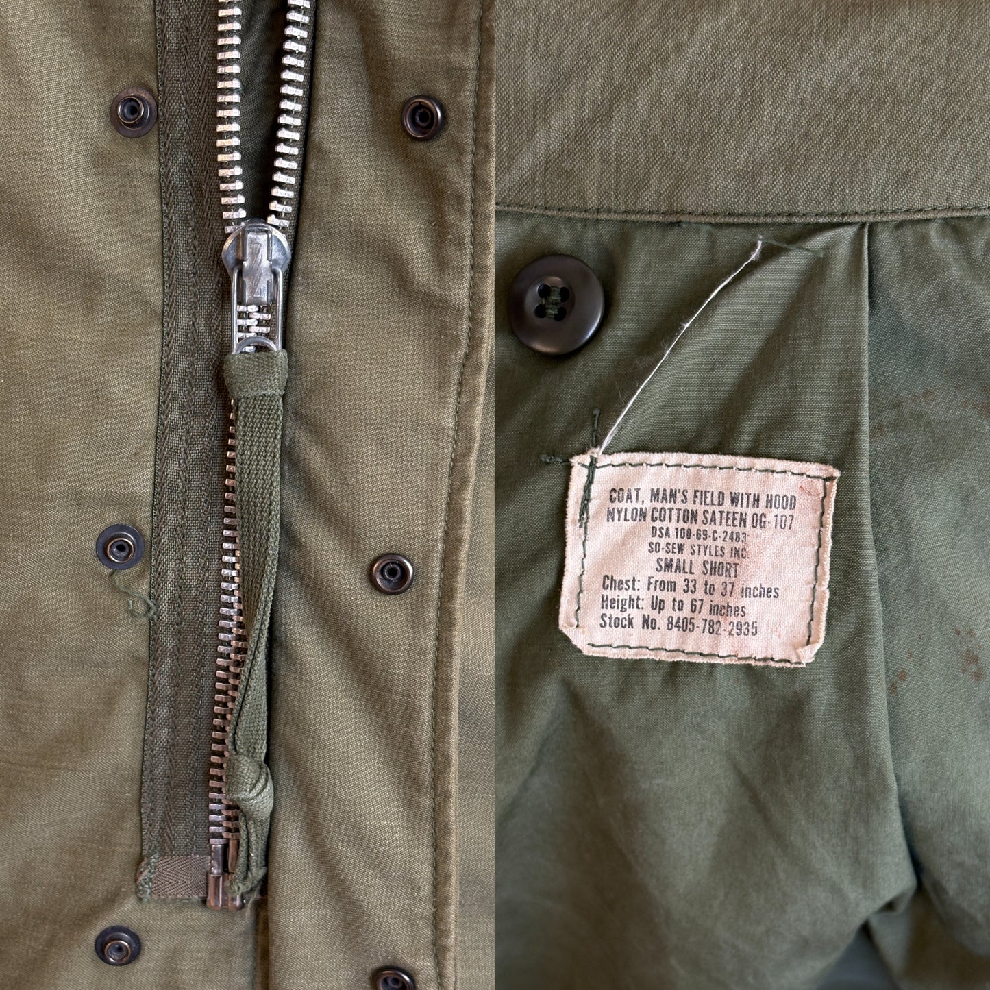Small short. Authentic 1969 US Army M-65 field jacket Military