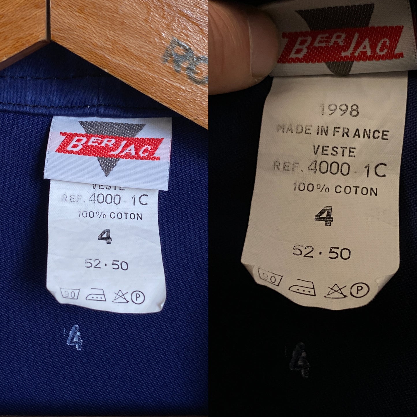 Vintage French moleskin work jacket made in France, heavy cotton chore style, size 50/52EU