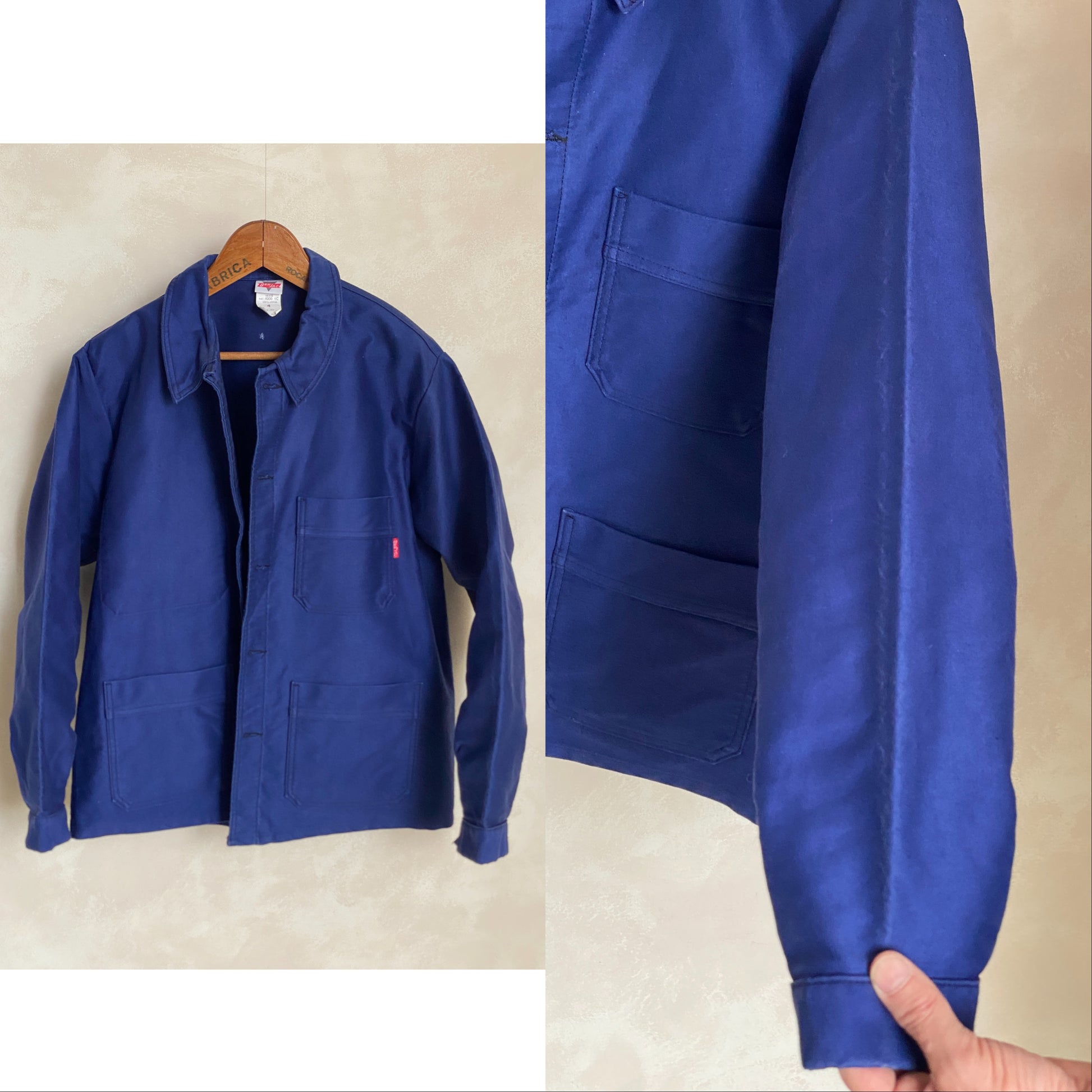 Vintage French moleskin work jacket made in France, heavy cotton chore style, size 50/52EU