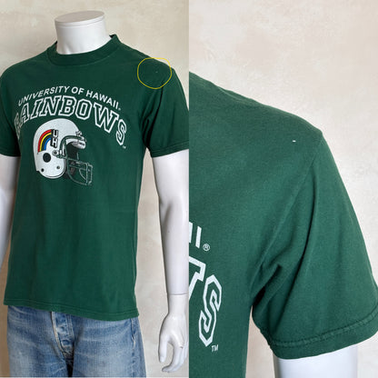 Vintage University of Hawaii Rainbows tee – bold NCAA football style with retro rainbow helmet graphic. Med-AJ357 Studio