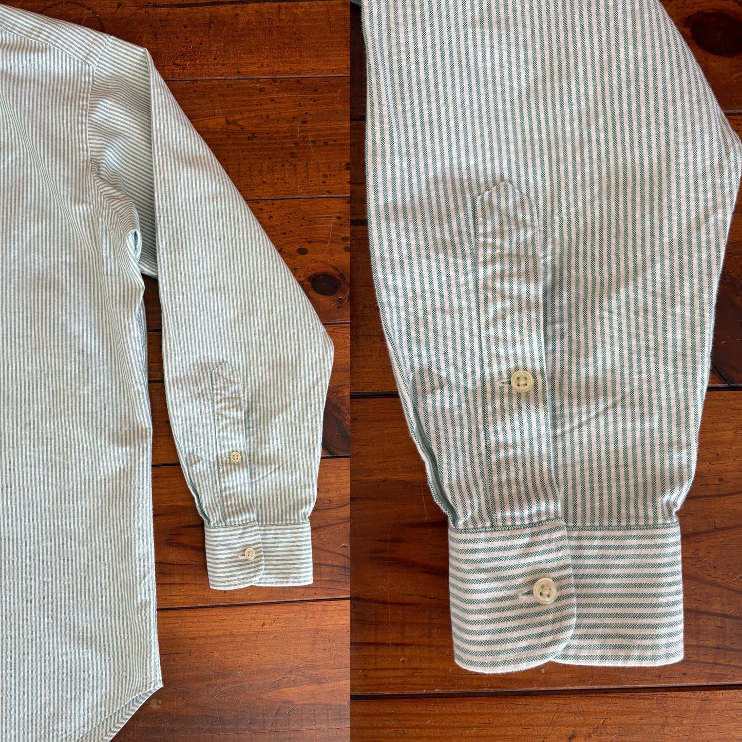 Ralph Lauren BLAKE Shirt Large Green White Striped Cotton Button Down