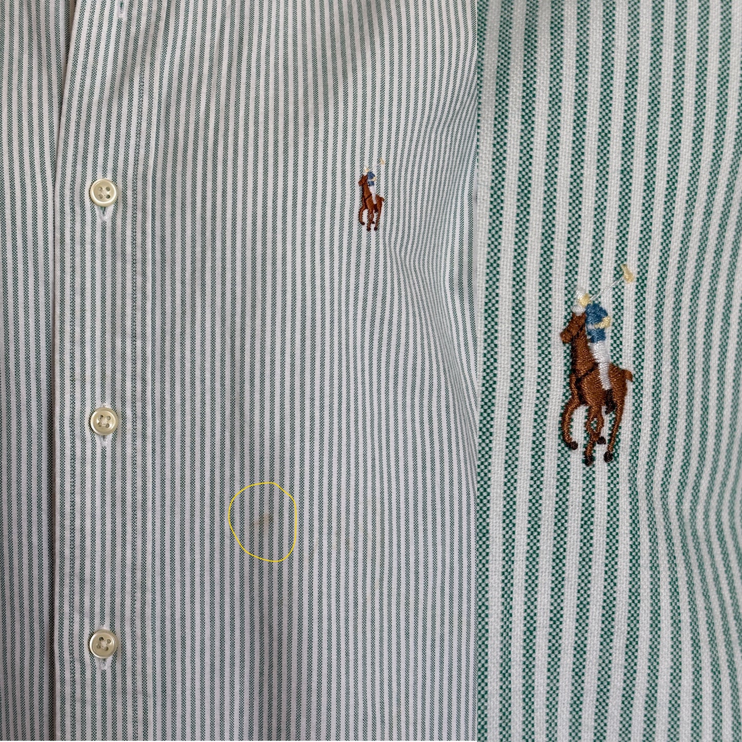 Ralph Lauren BLAKE Shirt Large Green White Striped Cotton Button Down