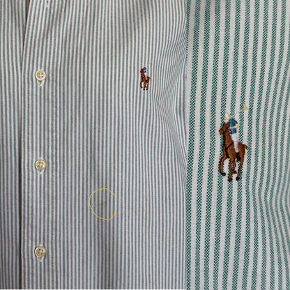Ralph Lauren BLAKE Shirt Large Green White Striped Cotton Button Down