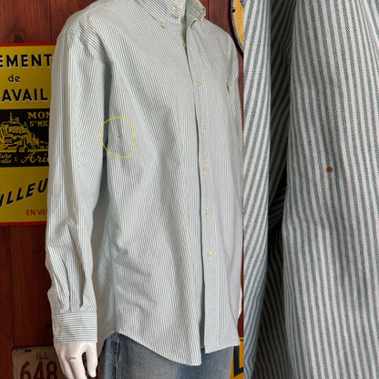 Ralph Lauren BLAKE Shirt Large Green White Striped Cotton Button Down