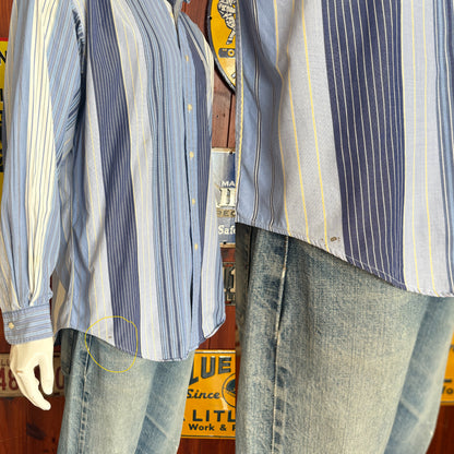 Ralph Lauren BLAIRE Shirt Medium Blue Striped Cotton Button Down