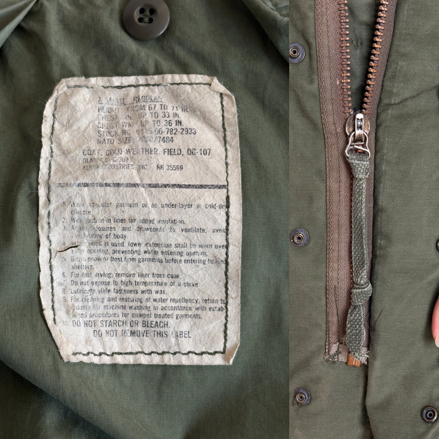 X Small Reg. Authentic 1980 US Army M-65 field jacket Military - USA Vintage Bcn