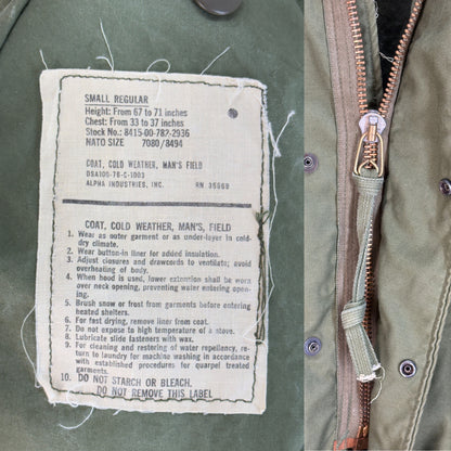 Small Reg. Alpha industries Authentic 1976 US M-65 field jacket .Military-AJ357 Studio