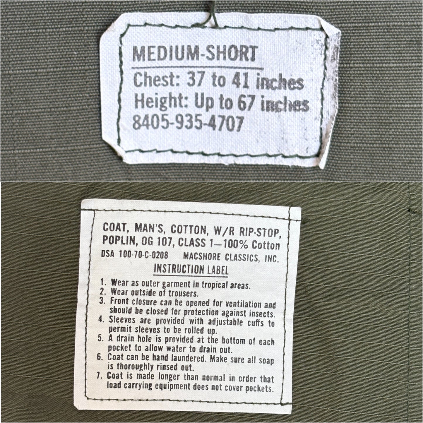 Med Short. Authentic 1970 US Army vintage Vietnam jungle jacket.