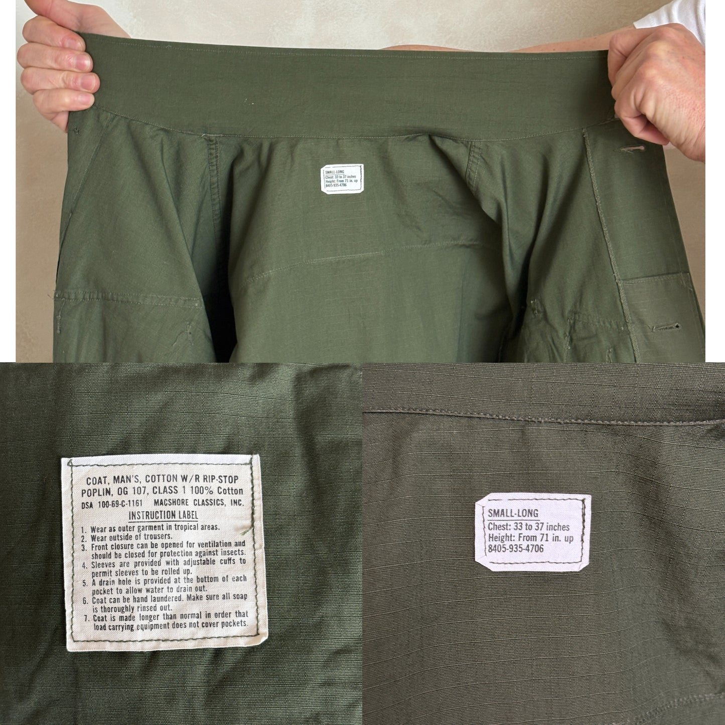 Small Long. Authentic 1969 US Army vintage Vietnam jungle jacket.