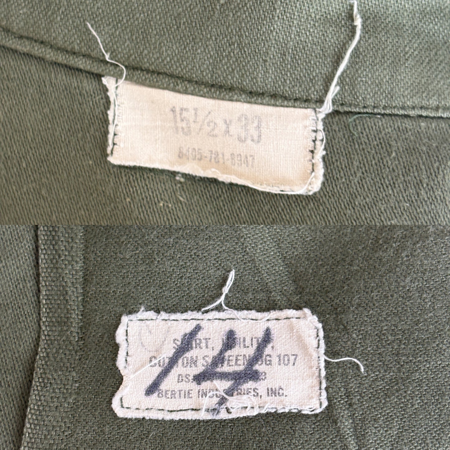 Med. Authentic 1966 Vintage U.S. Army 1st Infantry Division OG-107 Utility Shirt