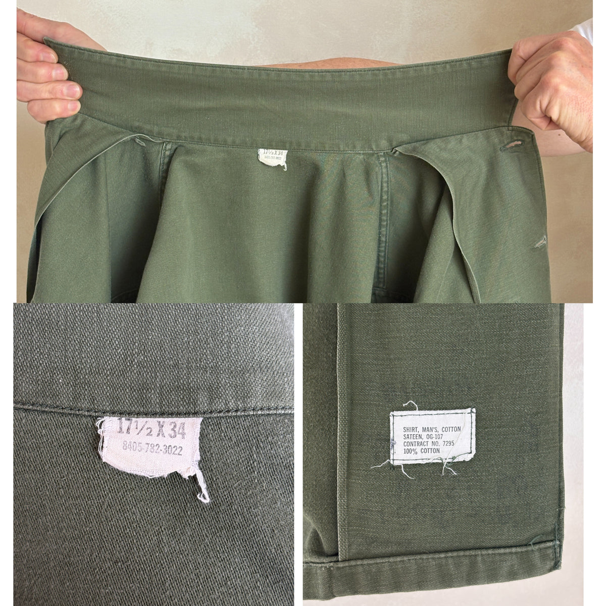 XL, Authentic 1966 US Army OG-107 Fatigue Shirt – Vietnam War Era-AJ357 Studio