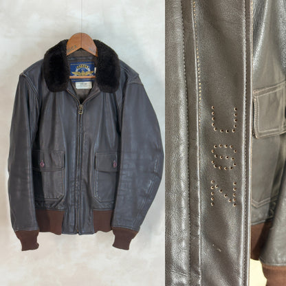 Size 38US / 48EU. 2001 Vintage Cooper G-1 Flight Jacket Made in USA - Leather Bomber-AJ357 Studio