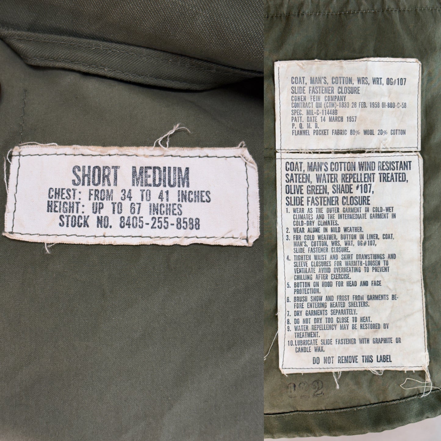 Med Short. Authentic 1950s US Army M-51 Field Jacket – OG-107 – Military Issue - USA Vintage Bcn