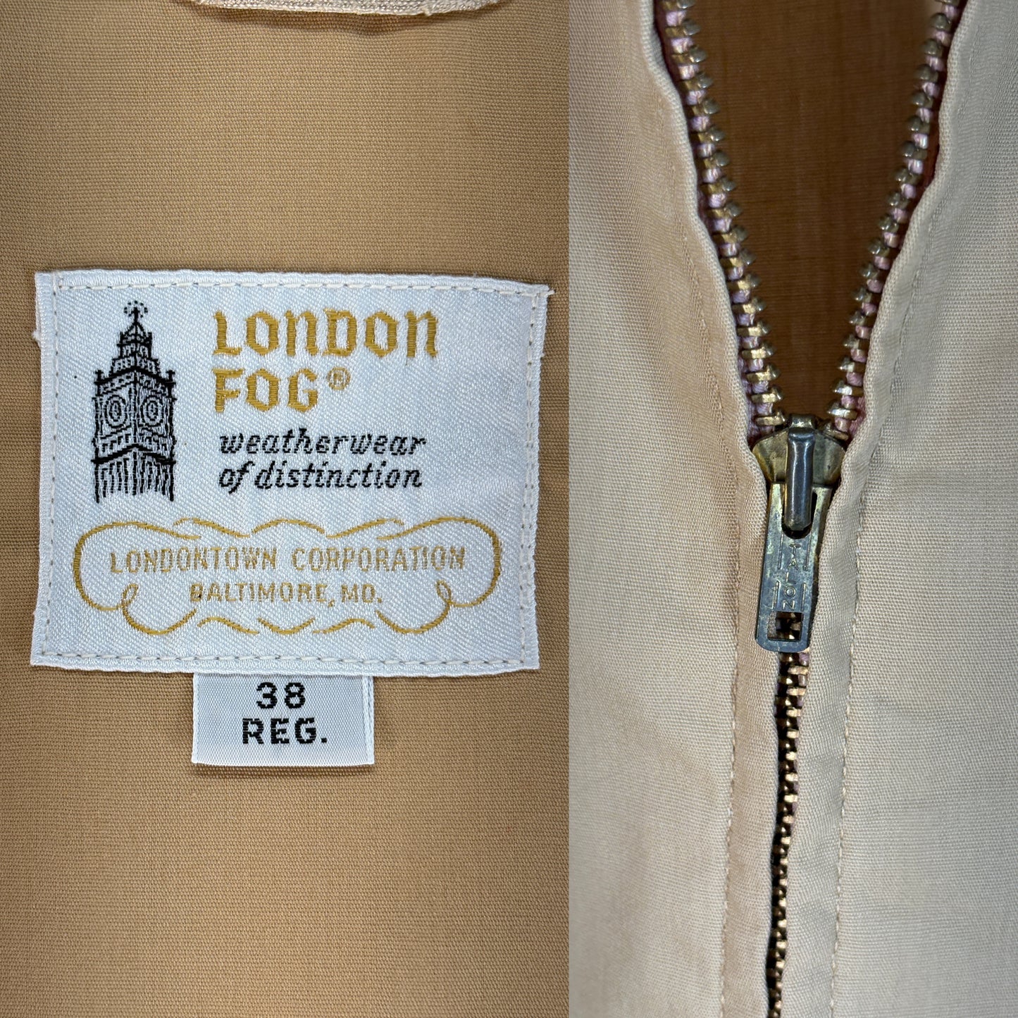 38 Reg , Vintage London Fog Lightweight Cotton-Blend Zip Jacket Made in USA. talon zipper - USA Vintage Bcn