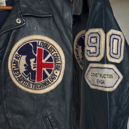 Size 42US / 52EU Vintage 1990 Loyalist College Varsity Leather Jacket — Construction Engineering Program — Made in Canada-AJ357 Studio