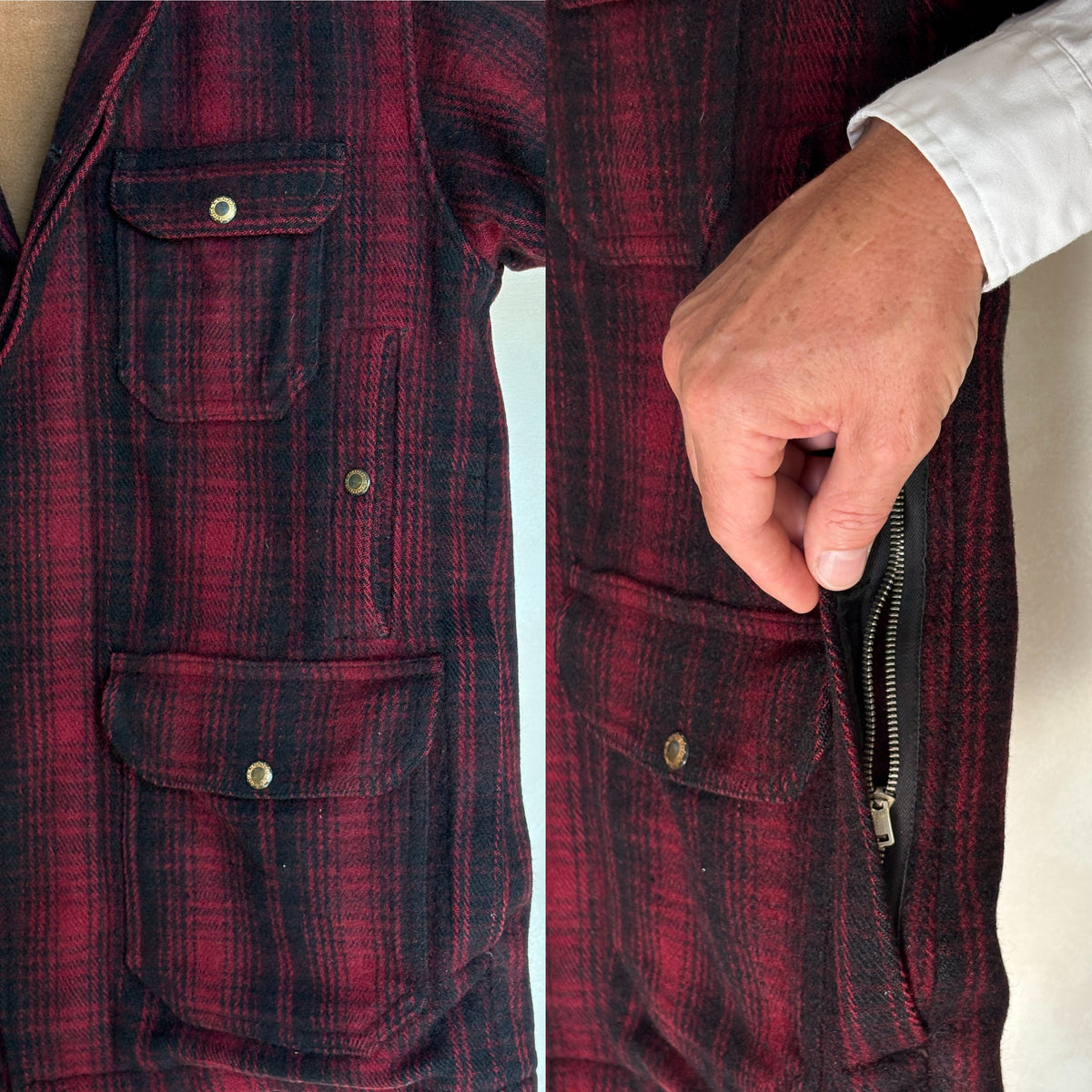 Vintage 1930s Woolrich Red & Black Plaid Wool Hunting Jacket –size 38US / 48EU. Made in USA