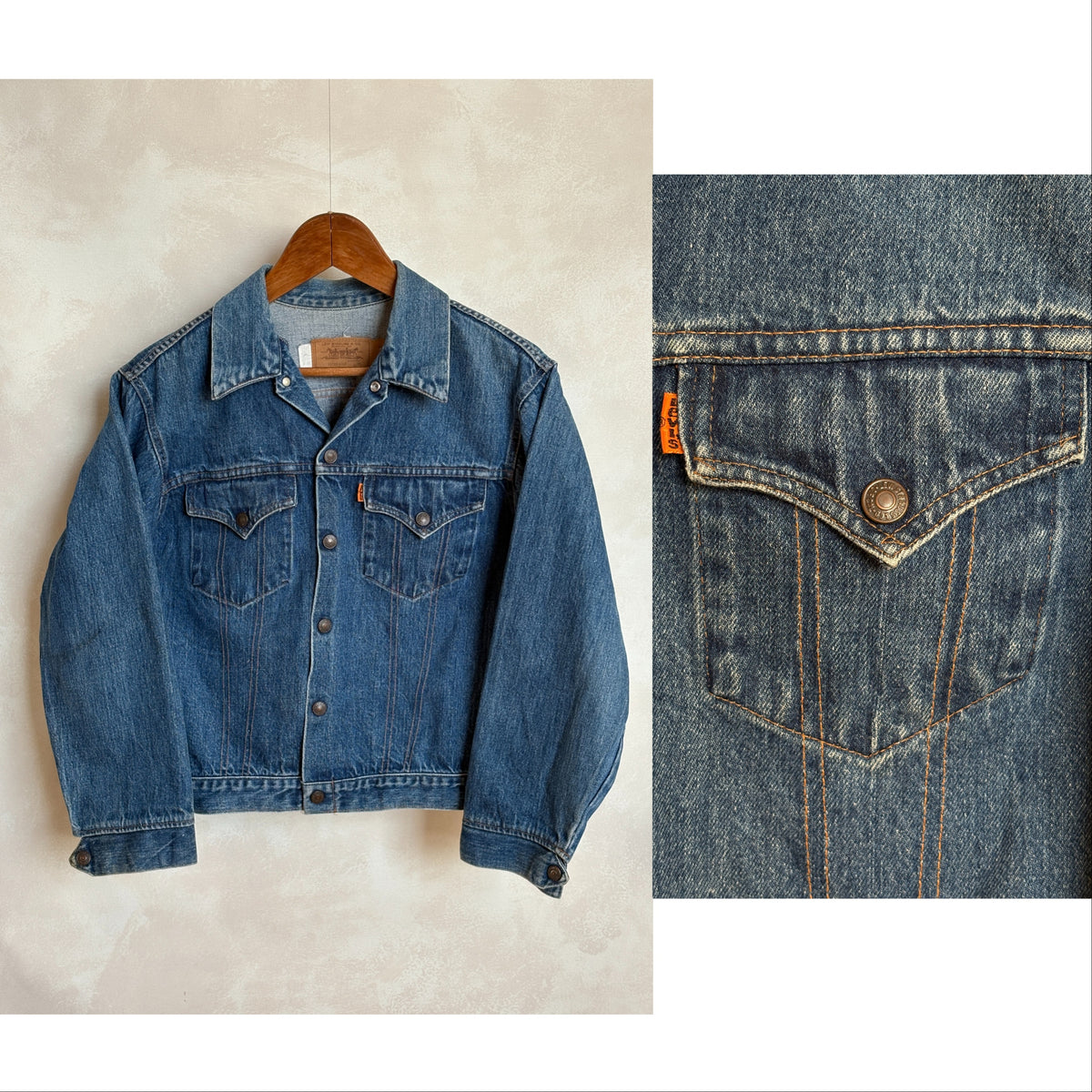 Size 34/36 .Vintage 70s Levi’s Denim Jacket – 2 Pockets – Made in USA-AJ357 Studio