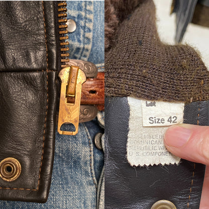 Size 42 Vintage Aviator Flight Jacket – Classic Leather Bomber -Talon zipper-AJ357 Studio