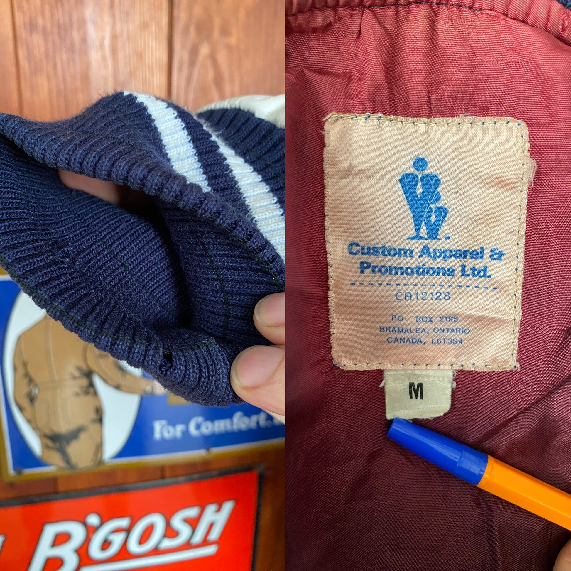 vintage varsity jacket made in canada size medium black wool white leather aj357 studio