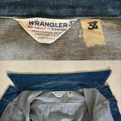 Size 34US / 44EU. Authentic 80s Wrangler denim jacket -4 pockets- Made in the USA-AJ357 Studio