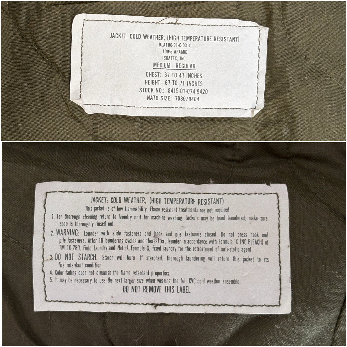 Vintage 1991 US Military CVC Cold Weather Jacket — Aramid/Nomex — Size, Med Reg. Made USA-AJ357 Studio