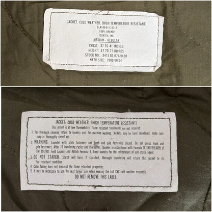 Vintage 1991 US Military CVC Cold Weather Jacket — Aramid/Nomex — Size, Med Reg. Made USA-AJ357 Studio