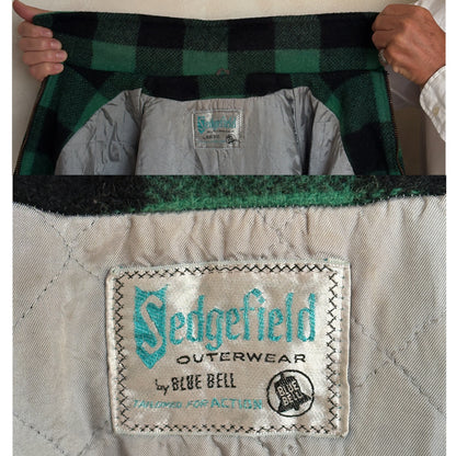 Vintage Sedgefield Outerwear By Blue Bell Buffalo Plaid Wool Jacket — Green & Black — Size L