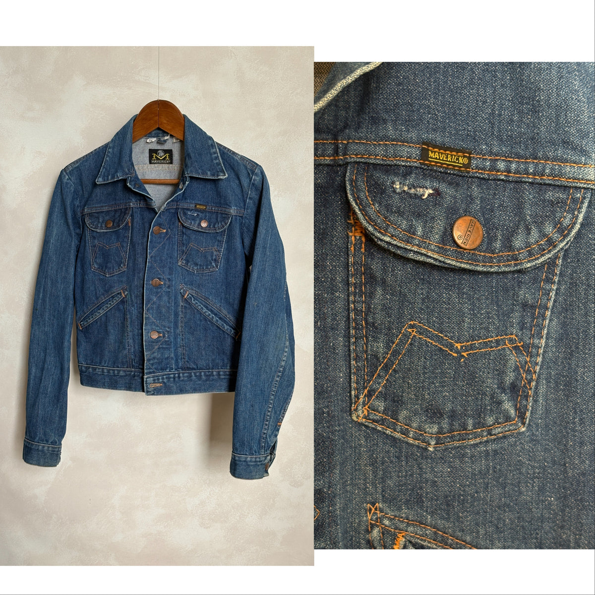 Size 34US /44EU USA .Vintage 80s Maverick Denim Jacket – 4 Pockets – Made in USA-AJ357 Studio