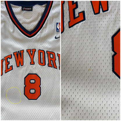 Nike New York Knicks No. 8 Jersey Size M White Orange Navy Mesh NBA Early 2000s