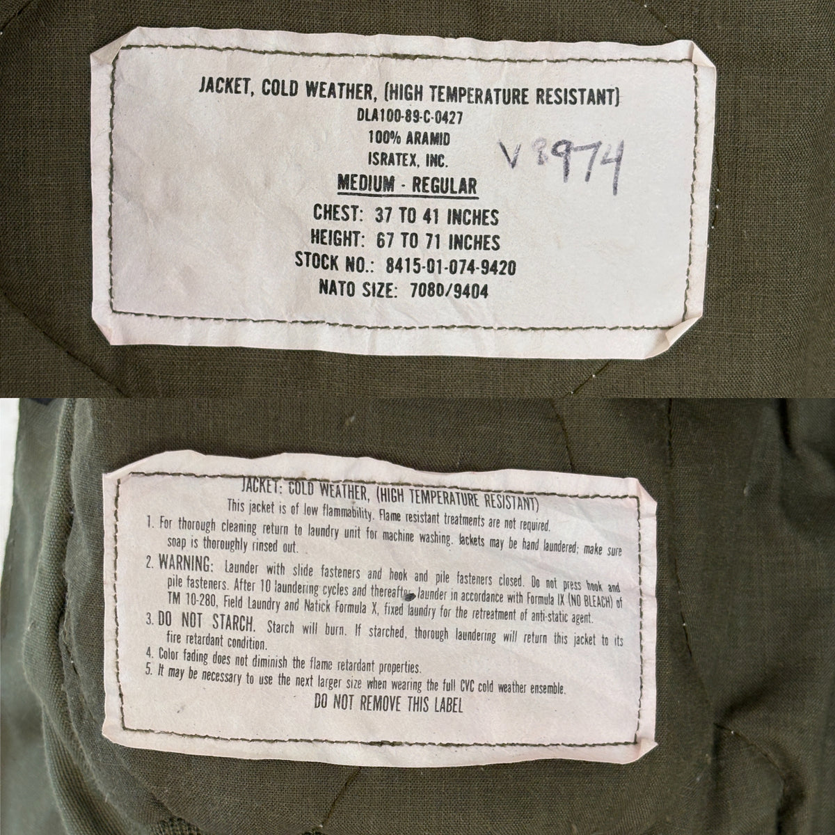 Vintage 1981 US Military CVC Cold Weather Jacket — Aramid/Nomex —  Size, Med Reg. Made USA