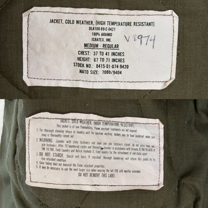 Vintage 1981 US Military CVC Cold Weather Jacket — Aramid/Nomex —  Size, Med Reg. Made USA