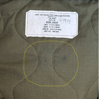 Vintage 1981 US Military CVC Cold Weather Jacket — Aramid/Nomex —  Size, Med Reg. Made USA