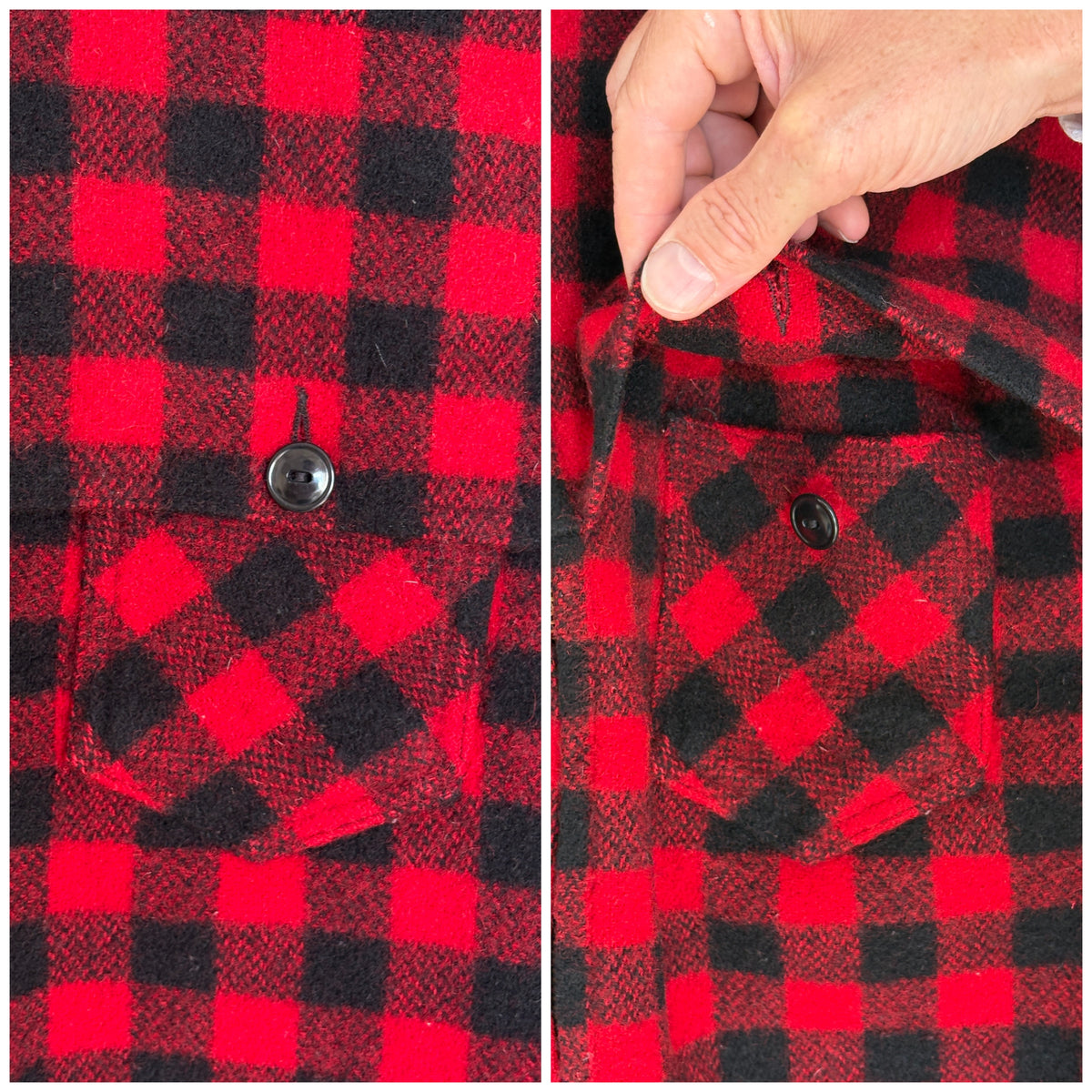 Vintage 1950s Johnson  Wool Buffalo Plaid Shirt Made in USA  . Size Large