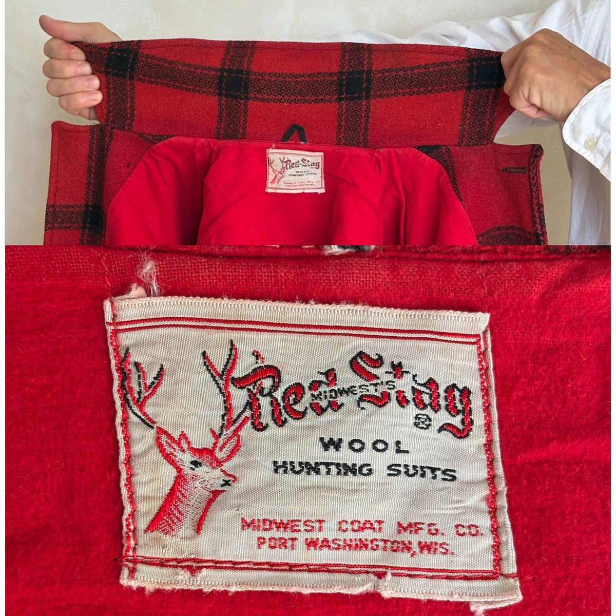 Distressed Vintage 1950s Plaid Wool Hunting Jacket, Made in USA / Size Small